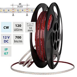 ML-121.006.90.2 LED pásek SMD2835 CW, 120LED/m, 7,2W/m, DC 12V, 700lm/m, CRI90, IP67, 10mm, 50m