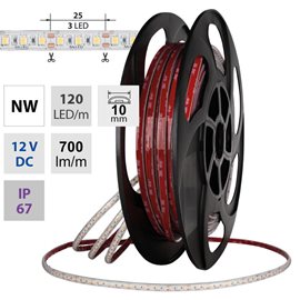 ML-121.007.90.2 LED pásek SMD2835 NW, 120LED/m, 7,2W/m, DC 12V, 700lm/m, CRI90, IP67, 10mm, 50m