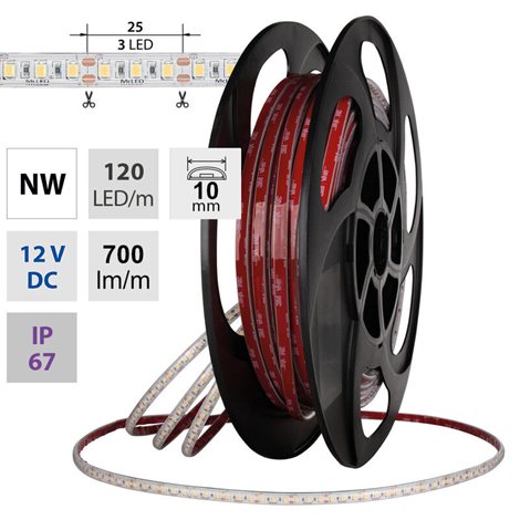 ML-121.007.90.2 LED pásek SMD2835 NW, 120LED/m, 7,2W/m, DC 12V, 700lm/m, CRI90, IP67, 10mm, 50m 1