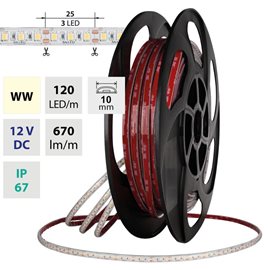 ML-121.008.90.0 LED pásek SMD2835 WW, 120LED/m, 7,2W/m, DC 12V, 670lm/m, CRI90, IP67, 10mm, 5m