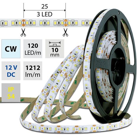 ML-121.360.60.0 LED pásek SMD2835 CW, 120LED/m, 14W/m, 1365lm/m, IP54, DC 12V, 10mm, 5m 10