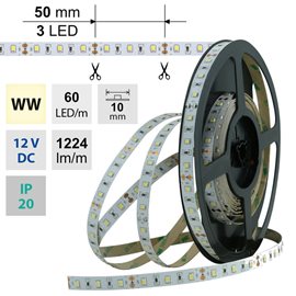 ML-121.700.60.0 LED pásek SMD2835 WW, 60LED/m, 14,4W/m, 1224lm/m, IP20, DC 12V, 10mm, 5m
