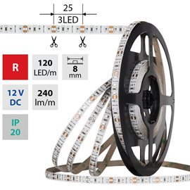ML-121.834.60.0 LED pásek SMD2835 R, 120LED/m, 9,6W/m, DC 12V, 240lm/m, IP20, 8mm, 5m