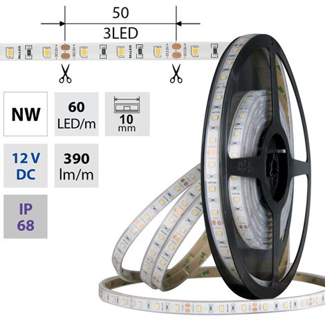 ML-121.858.60.0 LED pásek SMD2835 NW, 60LED/m, 4,8W/m, DC 12V, 390lm/m, CRI90, IP68, 10mm, 5m 8