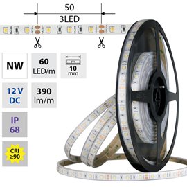 ML-121.858.60.0 LED pásek SMD2835 NW, 60LED/m, 4,8W/m, DC 12V, 390lm/m, CRI90, IP68, 10mm, 5m