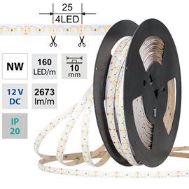 ML-121.887.60.2 LED pásek SMD2835 NW, 160LED/m, 19,2W/m, DC 12V, 2673lm/m, CRI90, IP20, 10mm, 50m