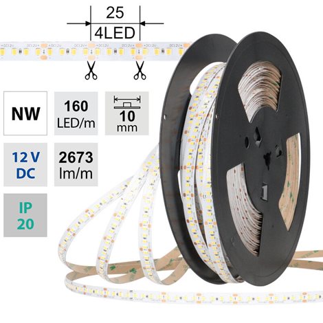 ML-121.887.60.2 LED pásek SMD2835 NW, 160LED/m, 19,2W/m, DC 12V, 2673lm/m, CRI90, IP20, 10mm, 50m 1