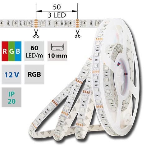 ML-123.601.60.0 LED pásek SMD5050 RGB, 60LED/m, 14,4W/m, DC12V, 560lm/m, IP20, 10mm, 5m 12