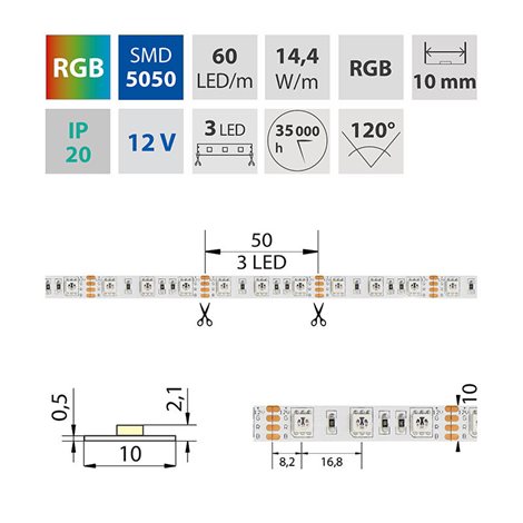 ML-123.601.60.0 LED pásek SMD5050 RGB, 60LED/m, 14,4W/m, DC12V, 560lm/m, IP20, 10mm, 5m 11