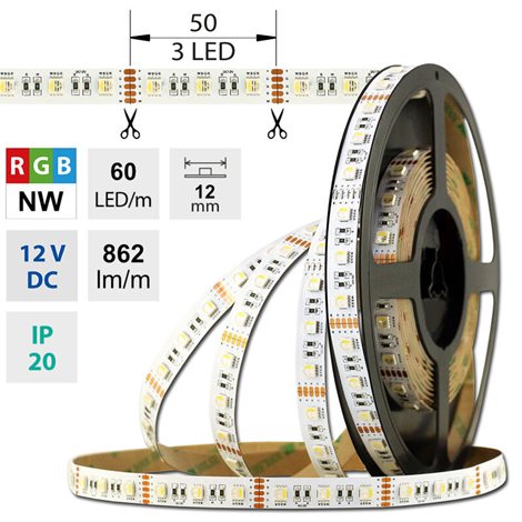 ML-123.636.60.0 LED pásek SMD5050 RGB + NW, 60LED/m, 19,2W/m, 862lm/m, IP20, DC12V, 12mm, 5m 5