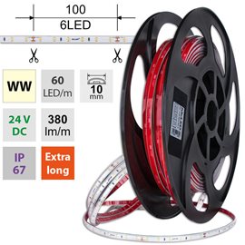 ML-126.003.90.2 LED pásek SMD2835 WW, 60LED/m, 4,8W/m, DC 24V, 380lm/m, CRI90, IP67, 10mm, 50m