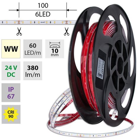 ML-126.003.90.2 LED pásek SMD2835 WW, 60LED/m, 4,8W/m, DC 24V, 380lm/m, CRI90, IP67, 10mm, 50m 9