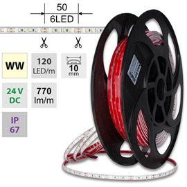 ML-126.008.90.2 LED pásek SMD2835 WW, 120LED/m, 9,6W/m, DC 24V, 770lm/m, CRI90, IP67, 10mm, 50m