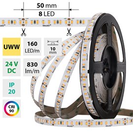 ML-126.021.90.0 LED pásek SMD2835 UWW, 160LED/m, 9W/m, DC 24V, 830lm/m, CRI90, IP20, 10mm, 5m