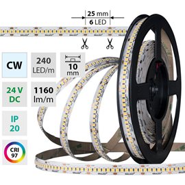 ML-126.022.90.0 LED pásek SMD2835 CW, 240LED/m, 14,4W/m, DC 24V, 1160lm/m, CRI97, IP20, 10mm, 5m