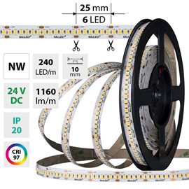 ML-126.024.90.0 LED pásek SMD2835 NW, 240LED/m, 14,4W/m, DC 24V, 1160lm/m, CRI97, IP20, 10mm, 5m