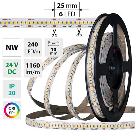 ML-126.024.90.0 LED pásek SMD2835 NW, 240LED/m, 14,4W/m, DC 24V, 1160lm/m, CRI97, IP20, 10mm, 5m 9