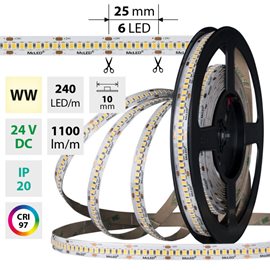 ML-126.025.90.2 LED pásek SMD2835 WW, 240LED/m, 14,4W/m, DC 24V, 1100lm/m, CRI97, IP20, 10mm, 50m