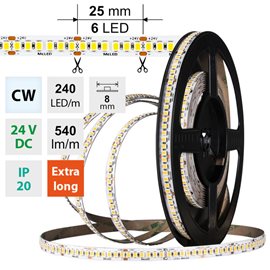 ML-126.027.90.0 LED pásek SMD2835 CW, 240LED/m, 6W/m, DC 24V, 540lm/m, CRI90, IP20, 8mm, 5m