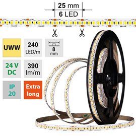 ML-126.031.90.2 LED pásek SMD2835 UWW, 240LED/m, 6W/m, DC 24V, 390lm/m, CRI90, IP20, 8mm, 50m