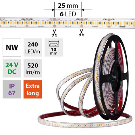 ML-126.033.90.2 LED pásek SMD2835 NW, 240LED/m, 6W/m, DC 24V, 520lm/m, CRI90, IP67, 10mm, 50m 8
