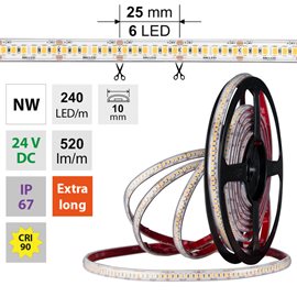ML-126.033.90.2 LED pásek SMD2835 NW, 240LED/m, 6W/m, DC 24V, 520lm/m, CRI90, IP67, 10mm, 50m