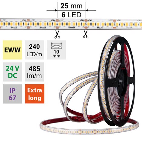 ML-126.035.90.0 LED pásek SMD2835 EWW, 240LED/m, 6W/m, DC 24V, 485lm/m, CRI90, IP67, 10mm, 5m 1