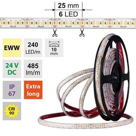 ML-126.035.90.0 LED pásek SMD2835 EWW, 240LED/m, 6W/m, DC 24V, 485lm/m, CRI90, IP67, 10mm, 5m 8