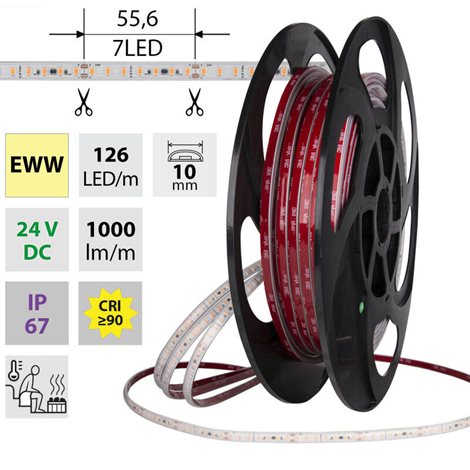 ML-126.046.90.2 LED pásek SMD2835 EWW, 126LED/m, 9,6W/m, DC 24V, 1000lm/m, CRI90, IP67, 105°C, 50m 8