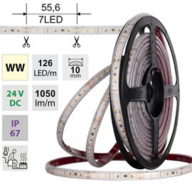 ML-126.047.90.0 LED pásek SMD2835 WW, 126LED/m, 9,6W/m, DC 24V, 1050lm/m, CRI90, IP67, 105°C, 5m
