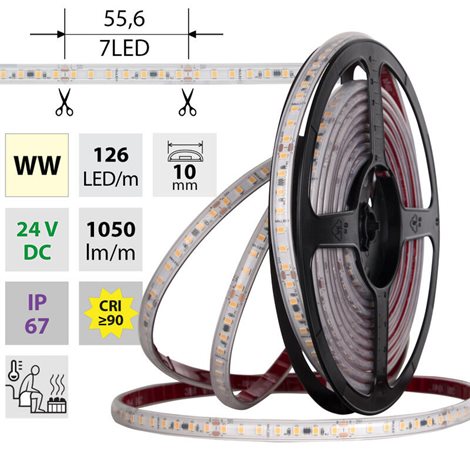 ML-126.047.90.0 LED pásek SMD2835 WW, 126LED/m, 9,6W/m, DC 24V, 1050lm/m, CRI90, IP67, 105°C, 5m 7