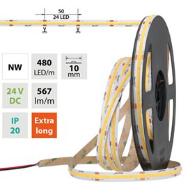 ML-126.051.83.0 LED pásek COB NW, 480LED/m, 5W/m, DC 24V, 567lm/m, CRI90, IP20, 10mm, 5m