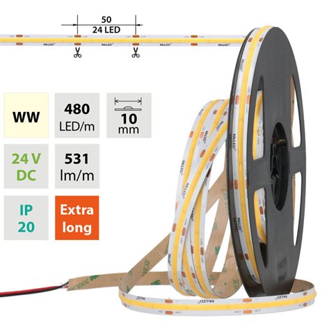 ML-126.052.83.0 LED pásek COB WW, 480LED/m, 5W/m, DC 24V, 531lm/m, CRI90, IP20, 10mm, 5m 3