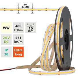 ML-126.052.83.0 LED pásek COB WW, 480LED/m, 5W/m, DC 24V, 531lm/m, CRI90, IP20, 10mm, 5m