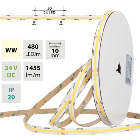 ML-126.058.83.0 LED pásek COB WW, 480LED/m, 15W/m, DC 24V, 1455lm/m, CRI90, IP20, 10mm, 5m 1
