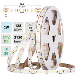 ML-126.065.90.2 LED pásek SMD2835 CW, 128LED/m, 11,5W/m, DC 24V, 2150lm/m, CRI90, IP20, 10mm, 50m