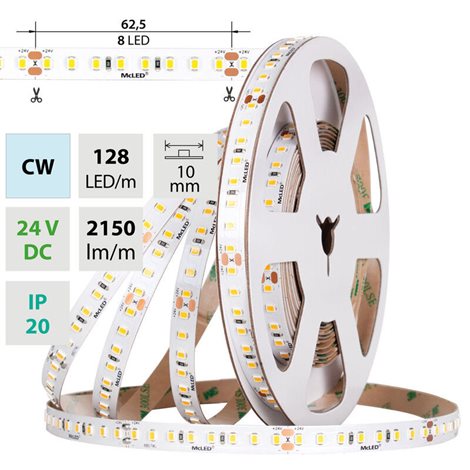 ML-126.065.90.2 LED pásek SMD2835 CW, 128LED/m, 11,5W/m, DC 24V, 2150lm/m, CRI90, IP20, 10mm, 50m 1