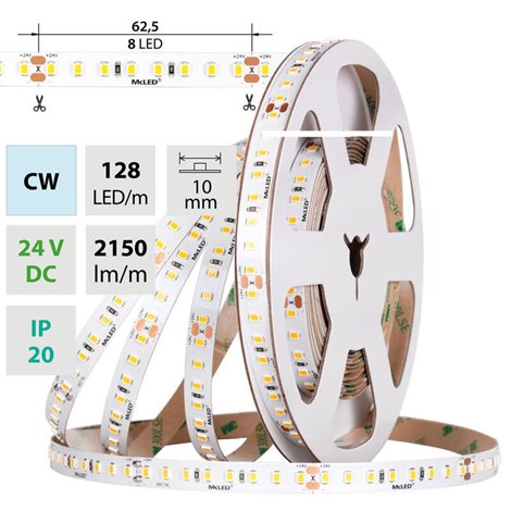 ML-126.065.90.2 LED pásek SMD2835 CW, 128LED/m, 11,5W/m, DC 24V, 2150lm/m, CRI90, IP20, 10mm, 50m 2