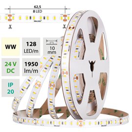 ML-126.067.90.0 LED pásek SMD2835 WW, 128LED/m, 11,5W/m, DC 24V, 1950lm/m, CRI90, IP20, 10mm, 5m