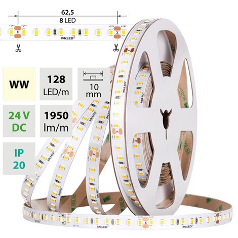 ML-126.067.90.0 LED pásek SMD2835 WW, 128LED/m, 11,5W/m, DC 24V, 1950lm/m, CRI90, IP20, 10mm, 5m 1