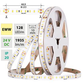 ML-126.068.90.2 LED pásek SMD2835 EWW, 128LED/m, 11,5W/m, DC 24V, 1935lm/m, CRI90, IP20, 10mm, 50m