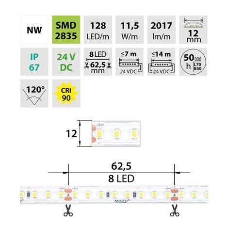 ML-126.073.90.2 LED pásek SMD2835 NW, 128LED/m, 11,5W/m, DC 24V, 2017lm/m, CRI90, IP67, 12mm, 50m 4