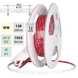 ML-126.074.90.2 LED pásek SMD2835 WW, 128LED/m, 11,5W/m, DC 24V, 1925lm/m, CRI90, IP67, 12mm, 50m