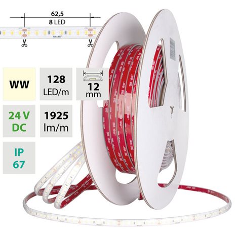 ML-126.074.90.2 LED pásek SMD2835 WW, 128LED/m, 11,5W/m, DC 24V, 1925lm/m, CRI90, IP67, 12mm, 50m 1