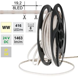 ML-126.082.90.2 LED pásek SOB WW, 416LED/m, 14W/m, DC 24V, 1463lm/m, CRI90, IP54, modul 19,2mm, 50m