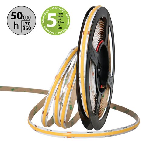 ML-126.116.90.0 LED pásek COB WW, 320LED/m, 8W/m, DC 24V, 840lm/m, CRI90, IP20, modul 50mm, 8mm, 5m 6