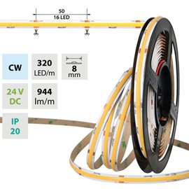 ML-126.118.90.0 LED pásek COB CW, 320LED/m, 8W/m, DC 24V, 944lm/m, CRI90, IP20, modul 50mm, 8mm, 5m