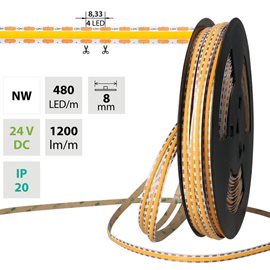 ML-126.122.90.2 LED pásek COB NW, 480LED/m, 12W/m, DC 24V, 1200lm/m, CRI90, IP20, modul 8,33mm, 50m