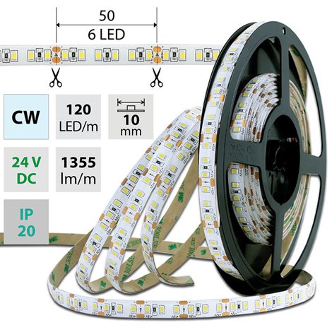 ML-126.368.60.0 LED pásek SMD2835 CW, 120LED/m, 14W/m, 1355lm/m, IP20, DC 24V, 10mm, 5m 3