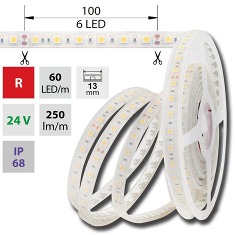 ML-126.609.60.0 LED pásek SMD5050 R, 60LED/m, 14,4W/m, 250lm/m, IP68, DC 24V, 13mm, 5m 1